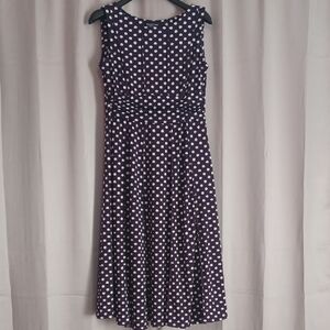 Perceptions Purple Polka Dot Midi Dress, Sleeveless, Gathered Waist, Flowy